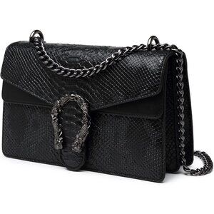 Snake Print Crossbody Bag for Women, Leather Clutch with Chain, Evening Purse